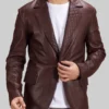 Men’s Quilted Dark Brown Leather Blazer