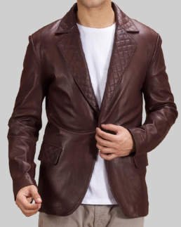 Men’s Quilted Dark Brown Leather Blazer