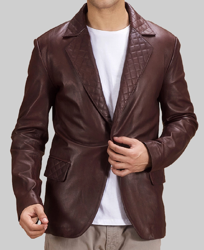 Men’s Quilted Dark Brown Leather Blazer