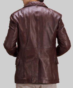 Men’s Quilted Dark Brown Leather Blazer Back
