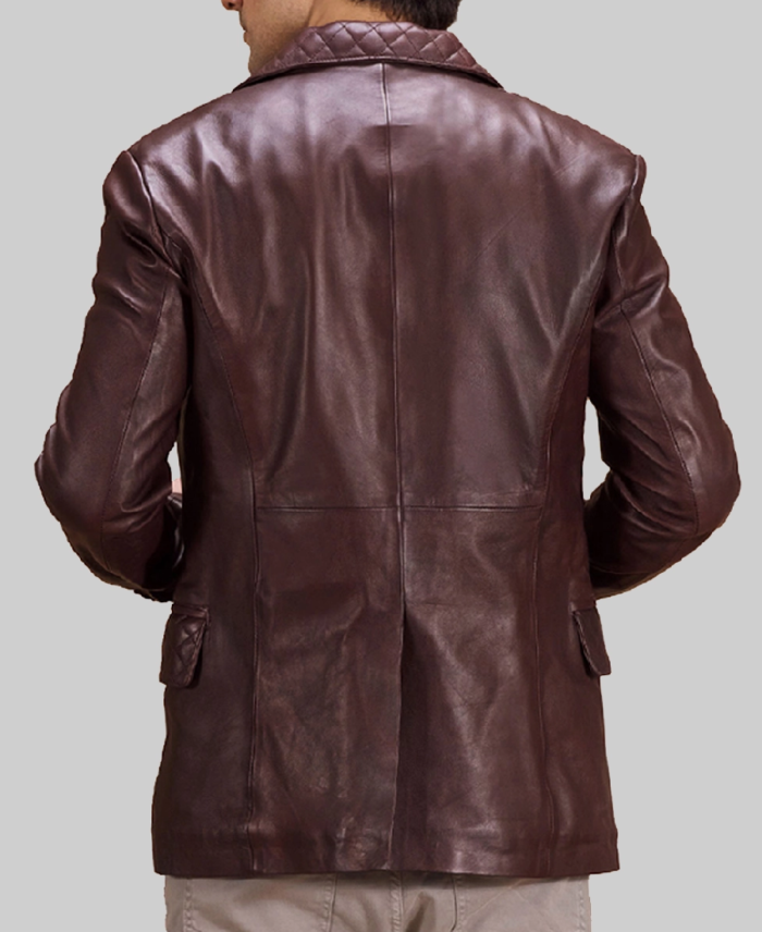 Men’s Quilted Dark Brown Leather Blazer Back