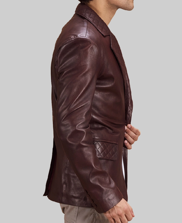 Men’s Quilted Dark Brown Leather Blazer Side