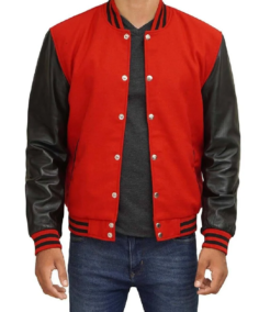 Men’s Red Wool Varsity Leather Jacket