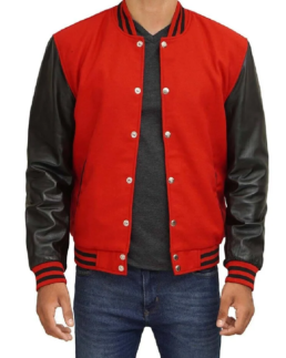 Men’s Red Wool Varsity Leather Jacket