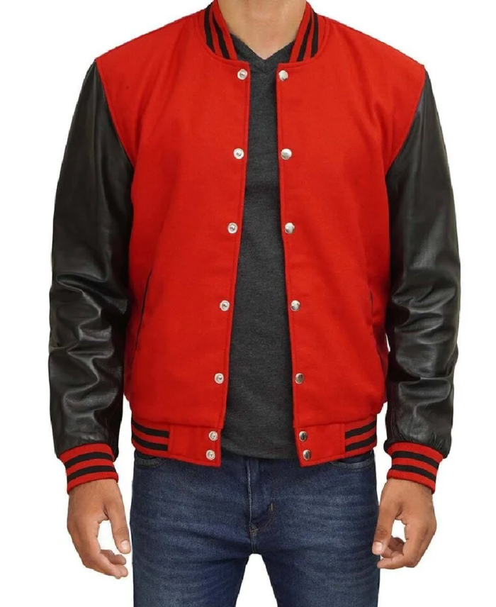 Men’s Red Wool Varsity Leather Jacket