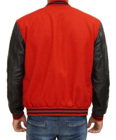 Men’s Red Wool Varsity Leather Jacket Back