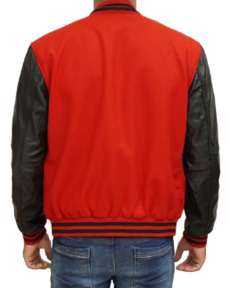 Men’s Red Wool Varsity Leather Jacket Back