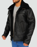 Mens Sheepskin Bomber Leather Jacket - Image 4