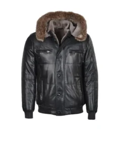 Black Sheepskin Hooded Bomber Jacket - Trendy Leather Jackets