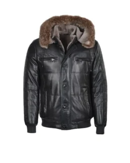 Black Sheepskin Hooded Bomber Jacket - Trendy Leather Jackets