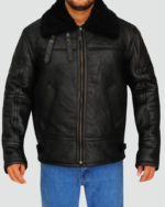 Mens Sheepskin Bomber Leather Jacket - Image 2