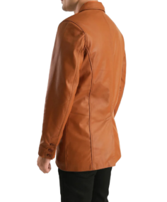 Men’s Tan Brown Leather Blazer Back