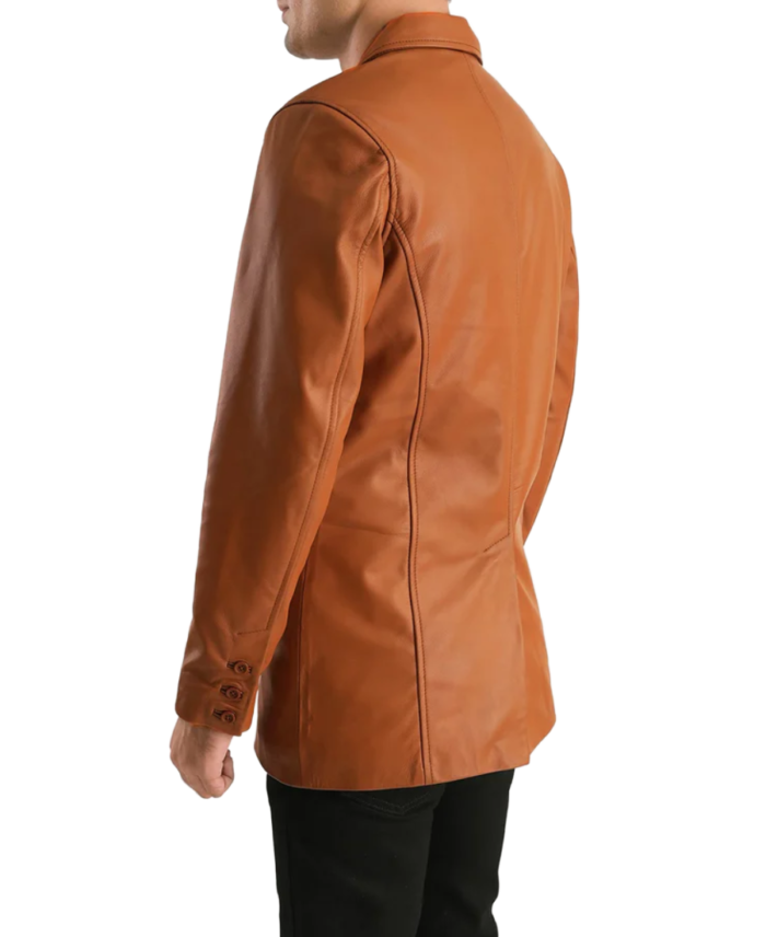Men’s Tan Brown Leather Blazer Back