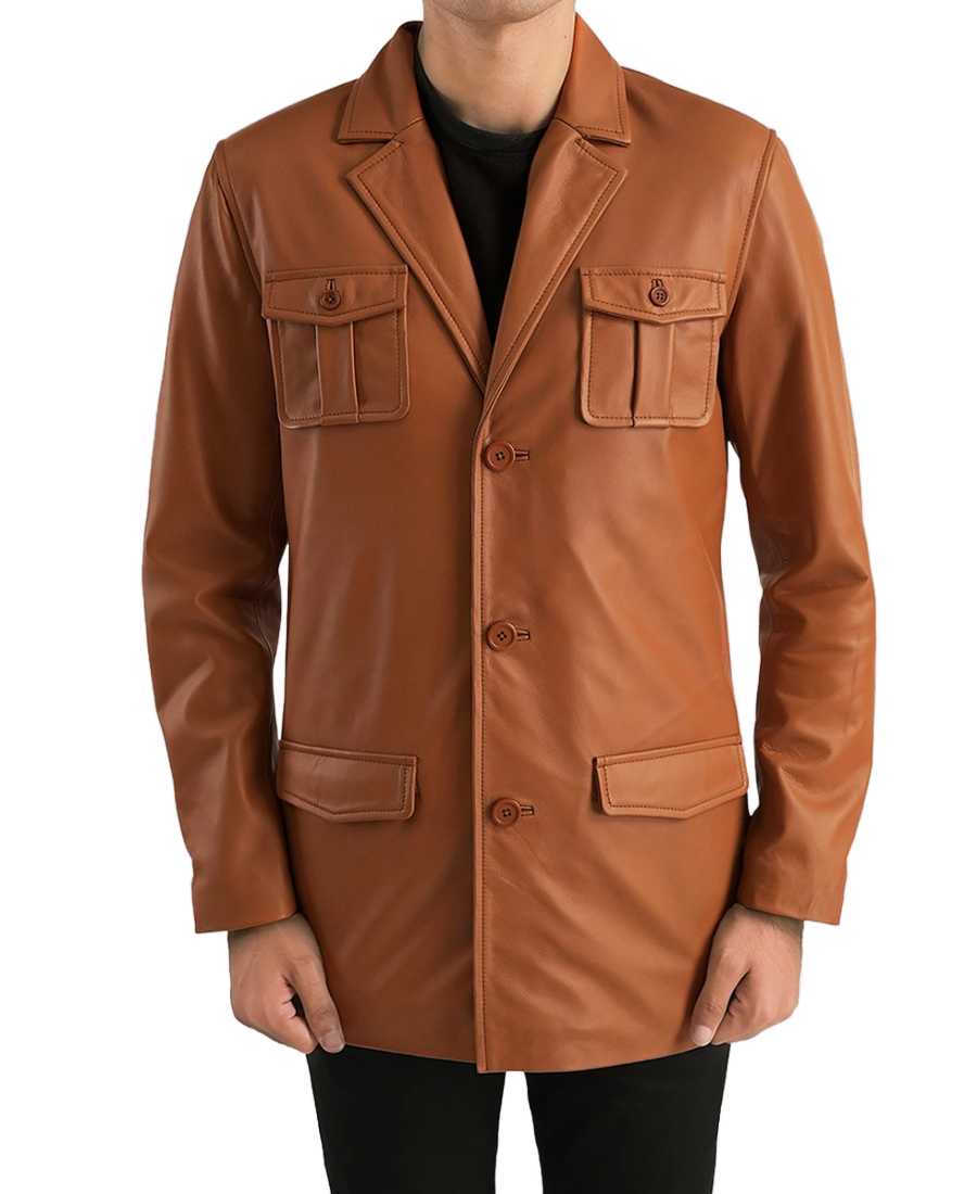 Men’s Tan Brown Leather Blazer Men’s Tan Brown Leather Blazer