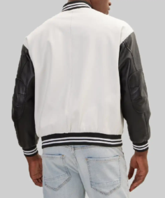 Men’s White and Black Varsity Jacket Back