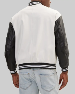 Men’s White and Black Varsity Jacket Back