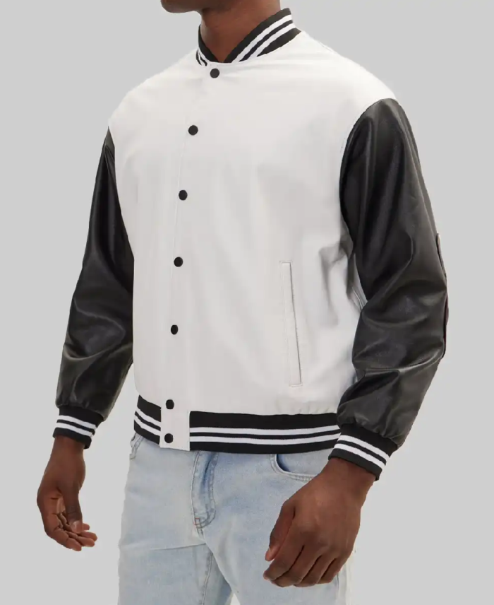 Men’s White and Black Varsity Jacket Side