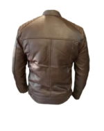 Brown Leather Cafe Racer Jacket - Image 2
