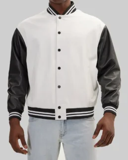 Men’s White and Black Leather Varsity Jacket