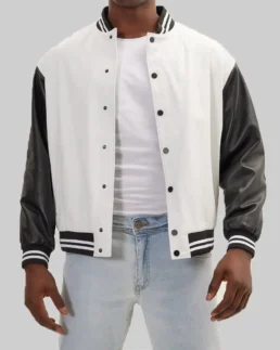 Men’s White and Black Leather Varsity Jacket