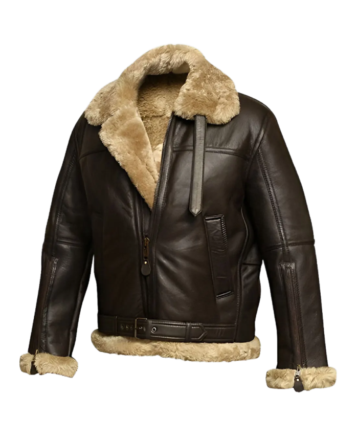 Jones Men’s Brown B-3 Bomber Leather Jacket Side
