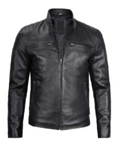 Black Real Leather Cafe Racer Jacket - Trendy Leather Jackets