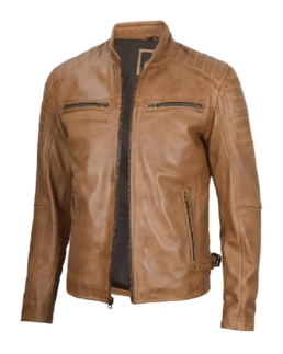 Cafe Racer Camel Brown Lambskin Leather Jacket
