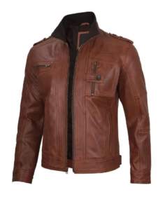Mens Cognac Brown Leather Biker Jacket - Trendy Leather Jackets