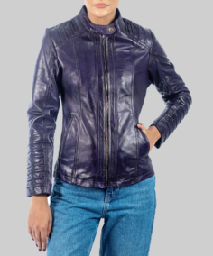 Rebecca Women’s Purple Distressed Biker Leather Jacket