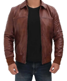 Ronald Men’s Distressed Brown Bomber Leather Jacket