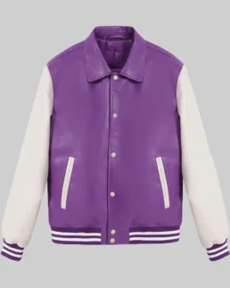 Women’s Purple and White Leather Varsity Jacket