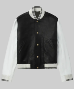 Women’s Solid Black and White Leather Varsity Jacket