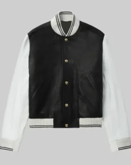Women’s Solid Black and White Leather Varsity Jacket
