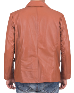 Sean Men’s Tan Brown Leather Blazer Back Side