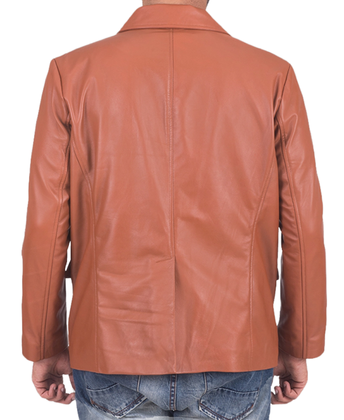 Sean Men’s Tan Brown Leather Blazer Back Side