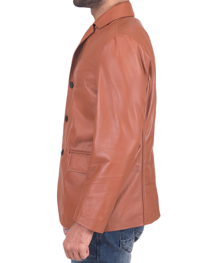 Sean Men’s Tan Brown Leather Blazer - Image 3