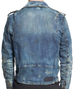 Shop Men’s Blue Denim Biker Jacket