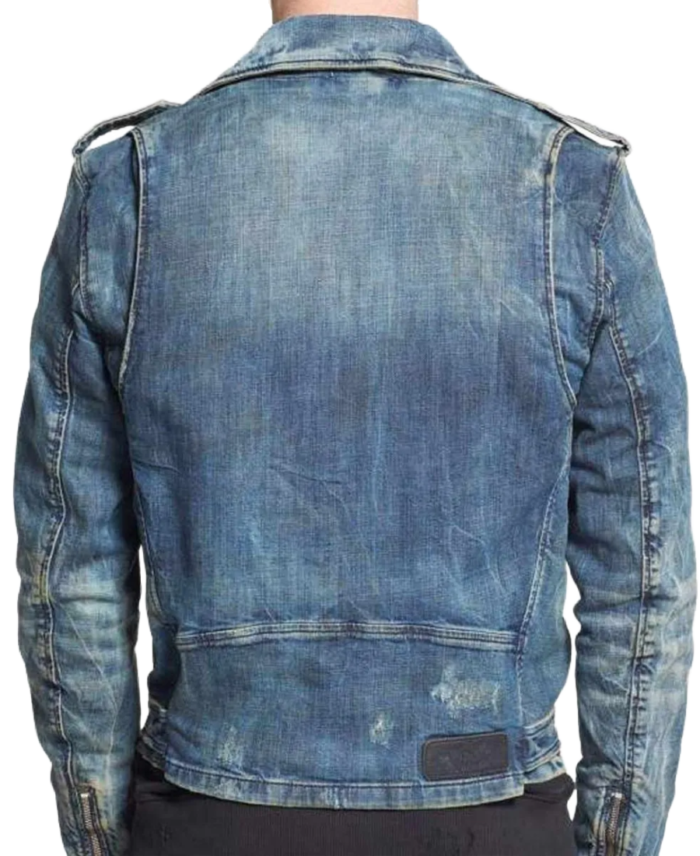 Shop Men’s Blue Denim Biker Jacket