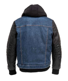 Shop Men's Denim Leather Jacket With Hood