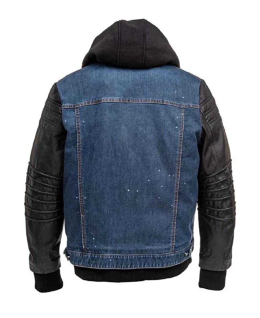 Shop Men's Denim Leather Jacket With Hood