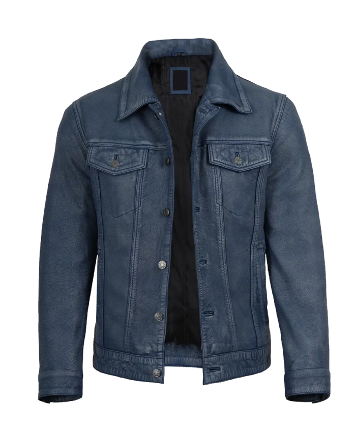 Shop Men's Denim Style Bomber Leather Jacket