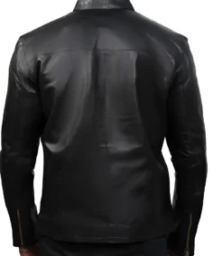 Shop The Charcoal Black Slim fit Leather Jacket Back