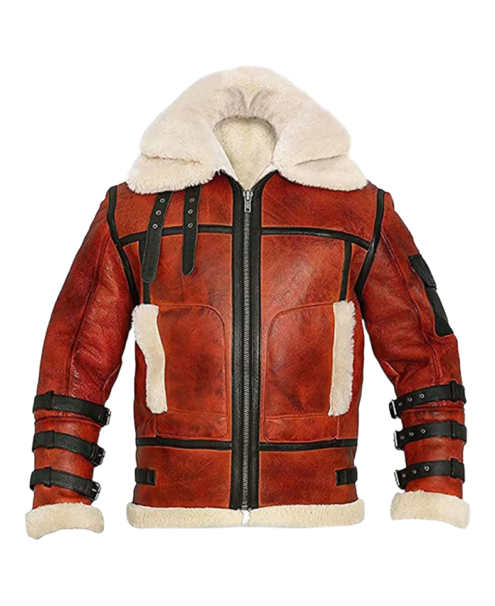 Shop The Double Collar B-3 Shearling Red Leather Aviator Jacket