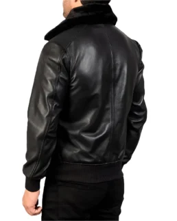 Shop The Men’s Black Fur Collar Leather Bomber Jacket