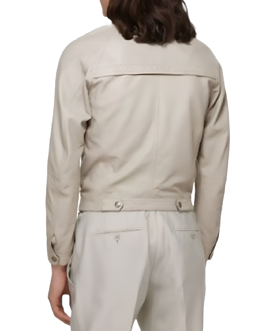 Shop The Men’s Cream Simple Leather Jacket