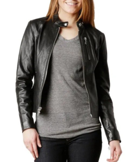 Women’s Slim Fit Leather Jacket Front - Trendy Leather Jackets