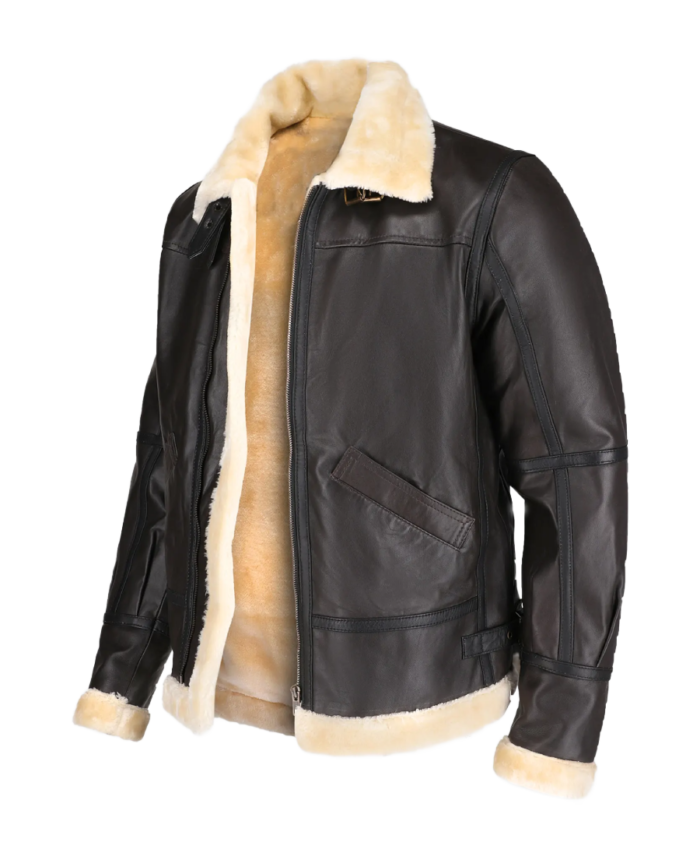Steve Men’s Brown B-3 Bomber Leather Jacket Side