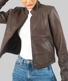 Women’s Dark Brown Leather Jacket Front - Trendy Leather Jackets