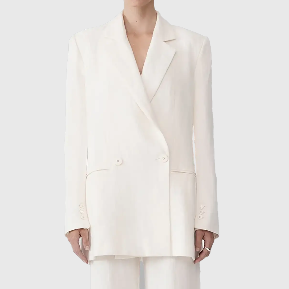 Tig-Charlotte-White-Double-Breasted-Blazer-Front.webp Women'S White Double Breasted Blazer - Image 1