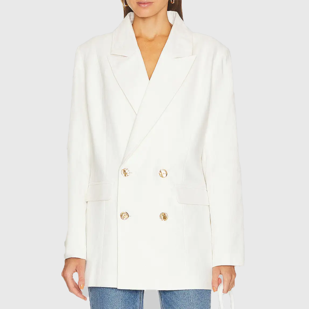 Tig-Mila-White-Double-Breasted-Blazer-Front.webp Women White Double Breasted Blazer - Image 1